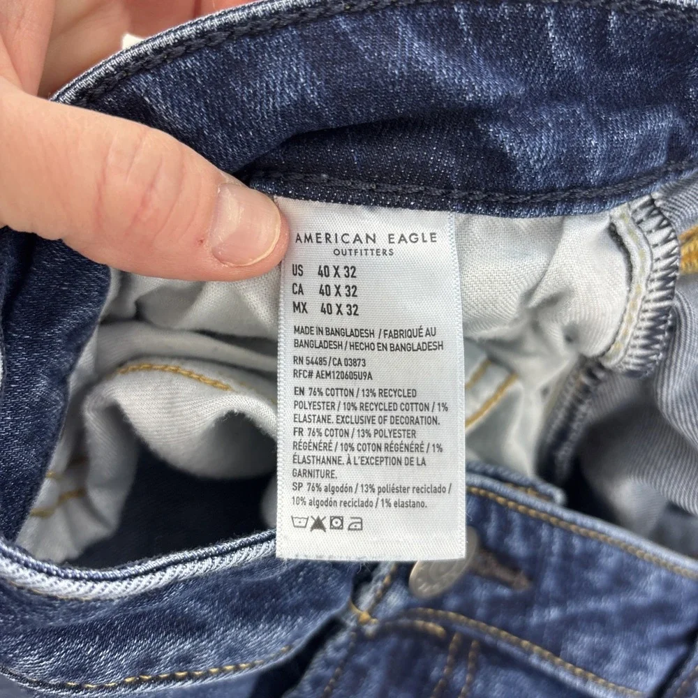 American Eagle‎ Original Boot Jeans Mens 40x32 Dark Blue Denim Pants Whiskered
